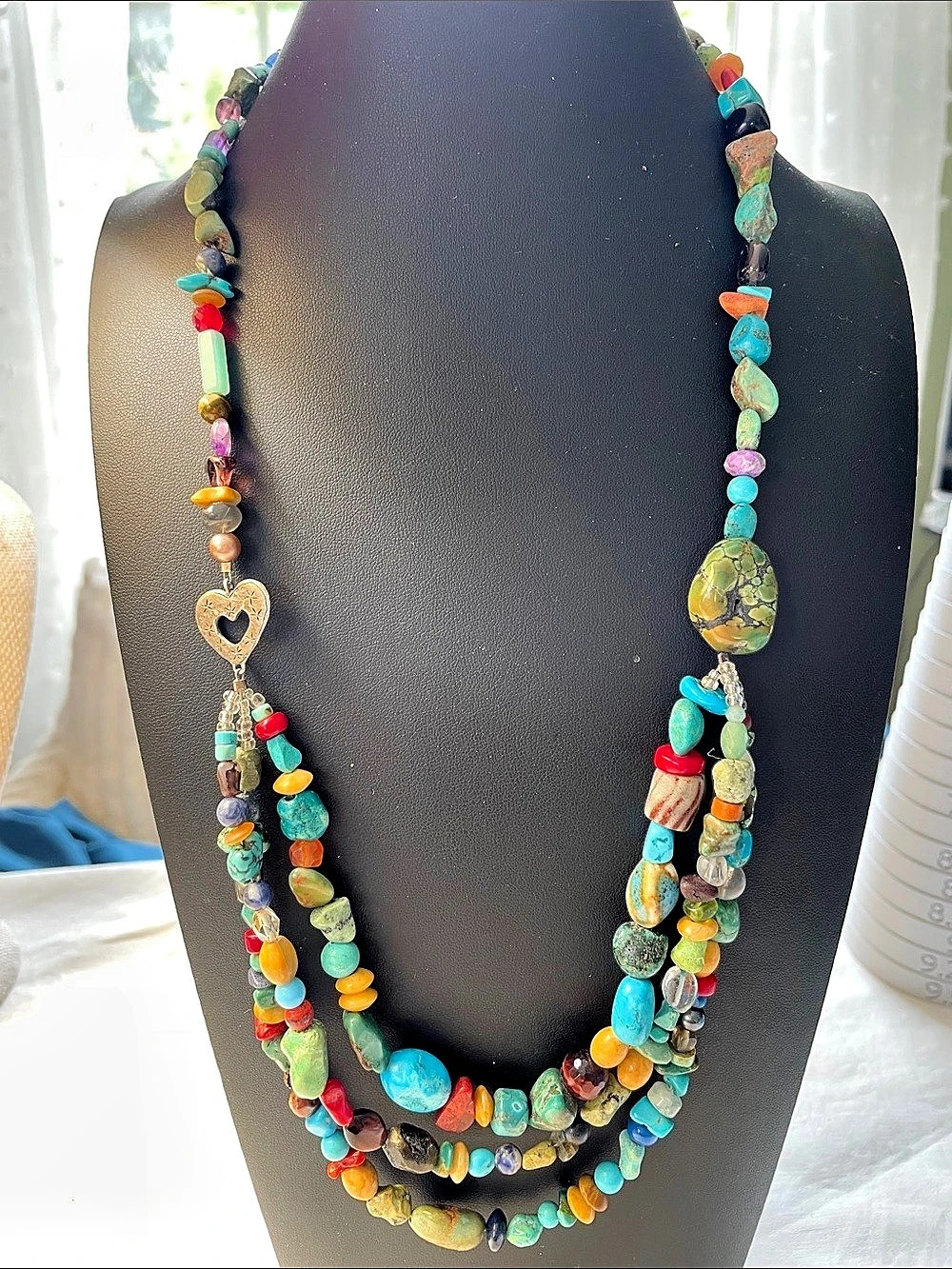 Payote bird Multicolor All real Gemstones and 925 Sterling Silver Necklace Like
